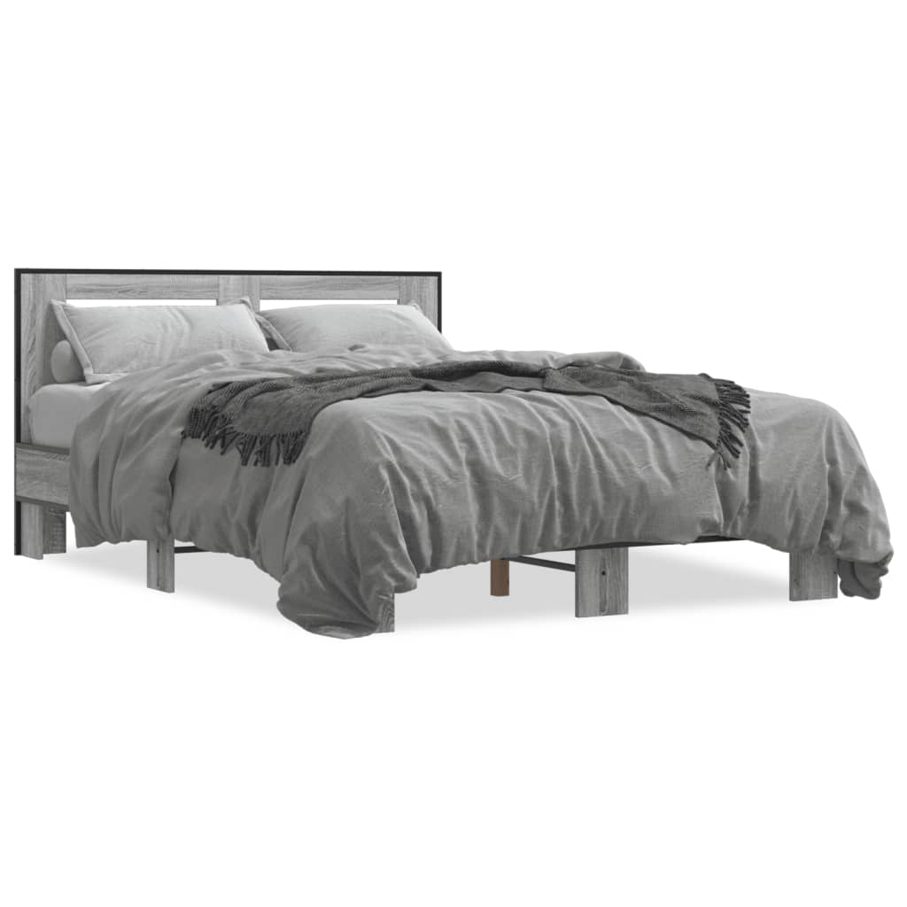 Bettgestell Grau Sonoma 140x190 cm Holzwerkstoff und Metall