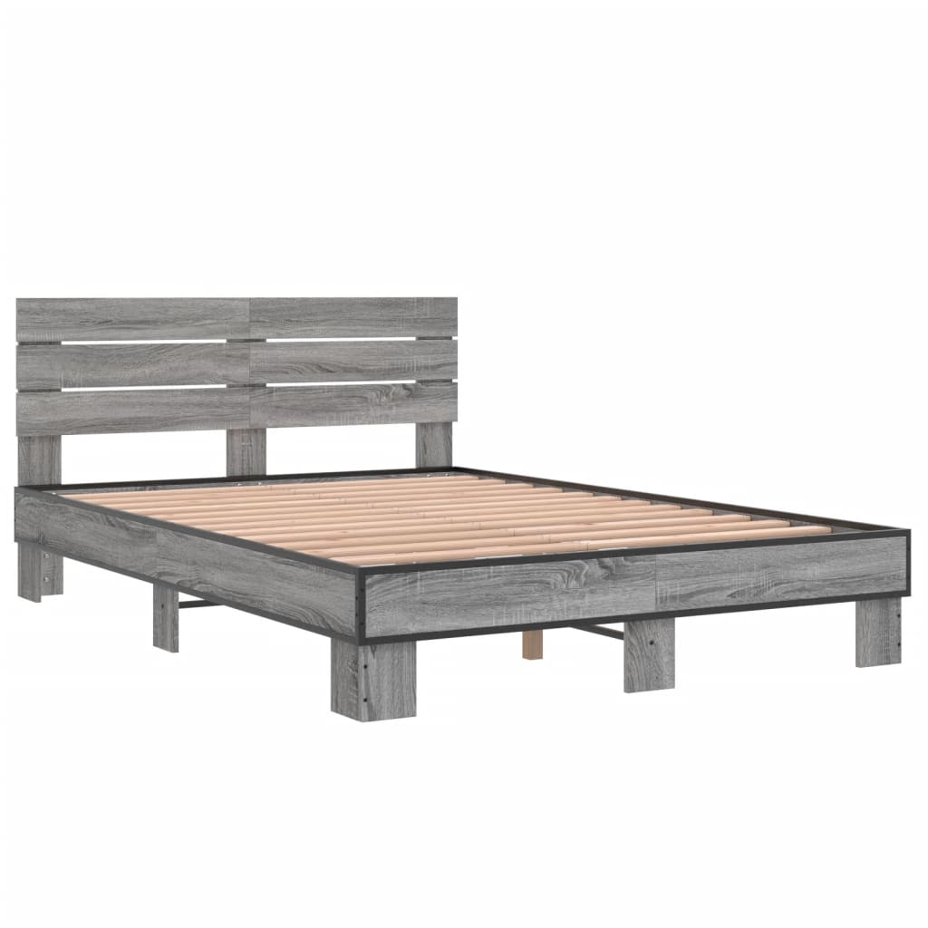 Bettgestell Grau Sonoma 135x190 cm Holzwerkstoff und Metall