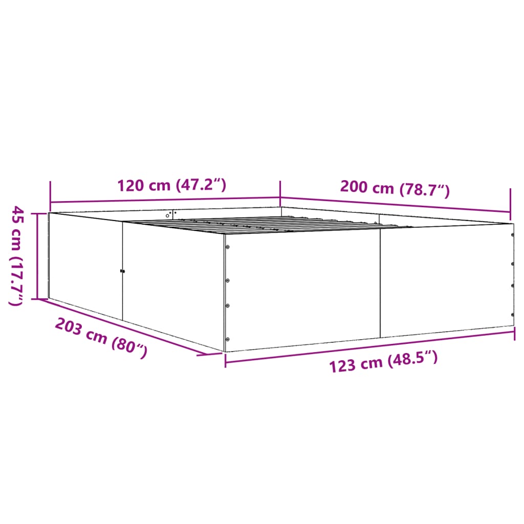Bettgestell Grau Sonoma 120x200 cm Holzwerkstoff