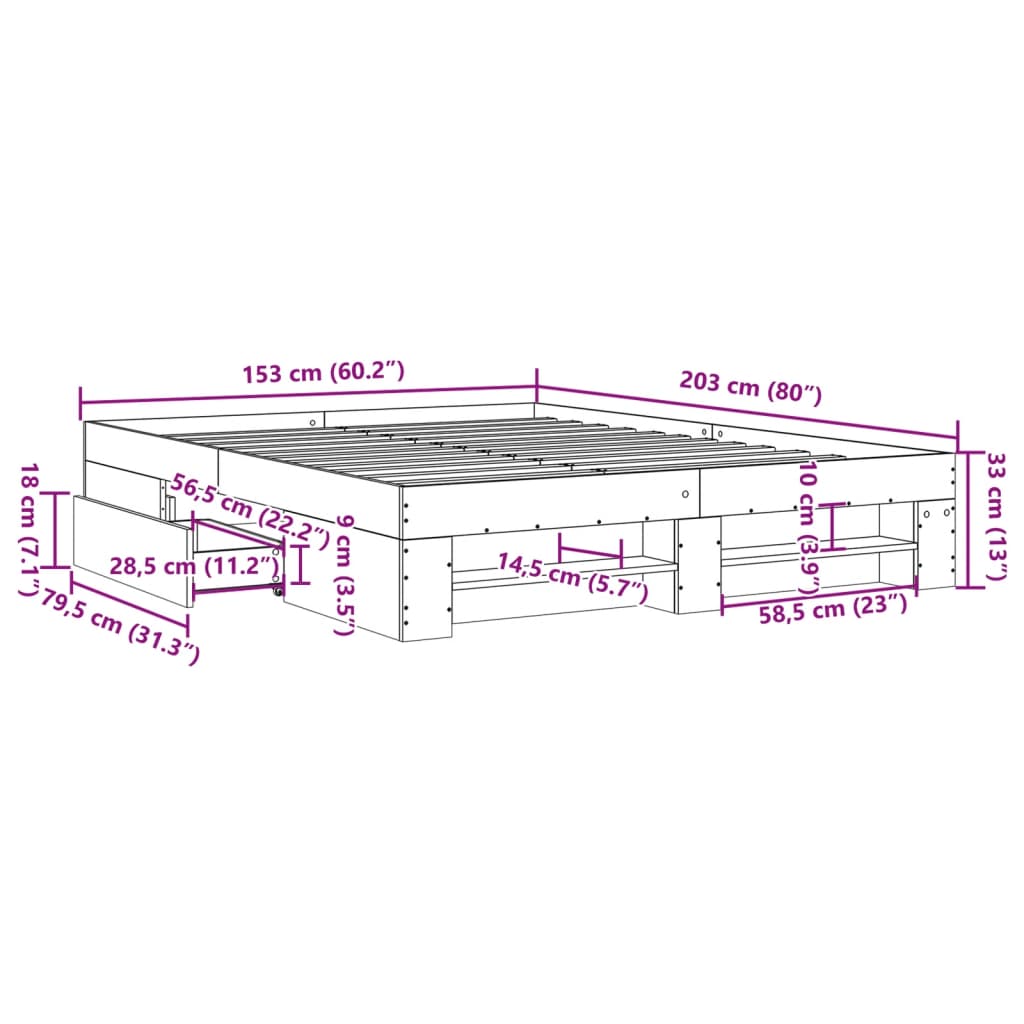 Bettgestell Grau Sonoma 150x200 cm Holzwerkstoff