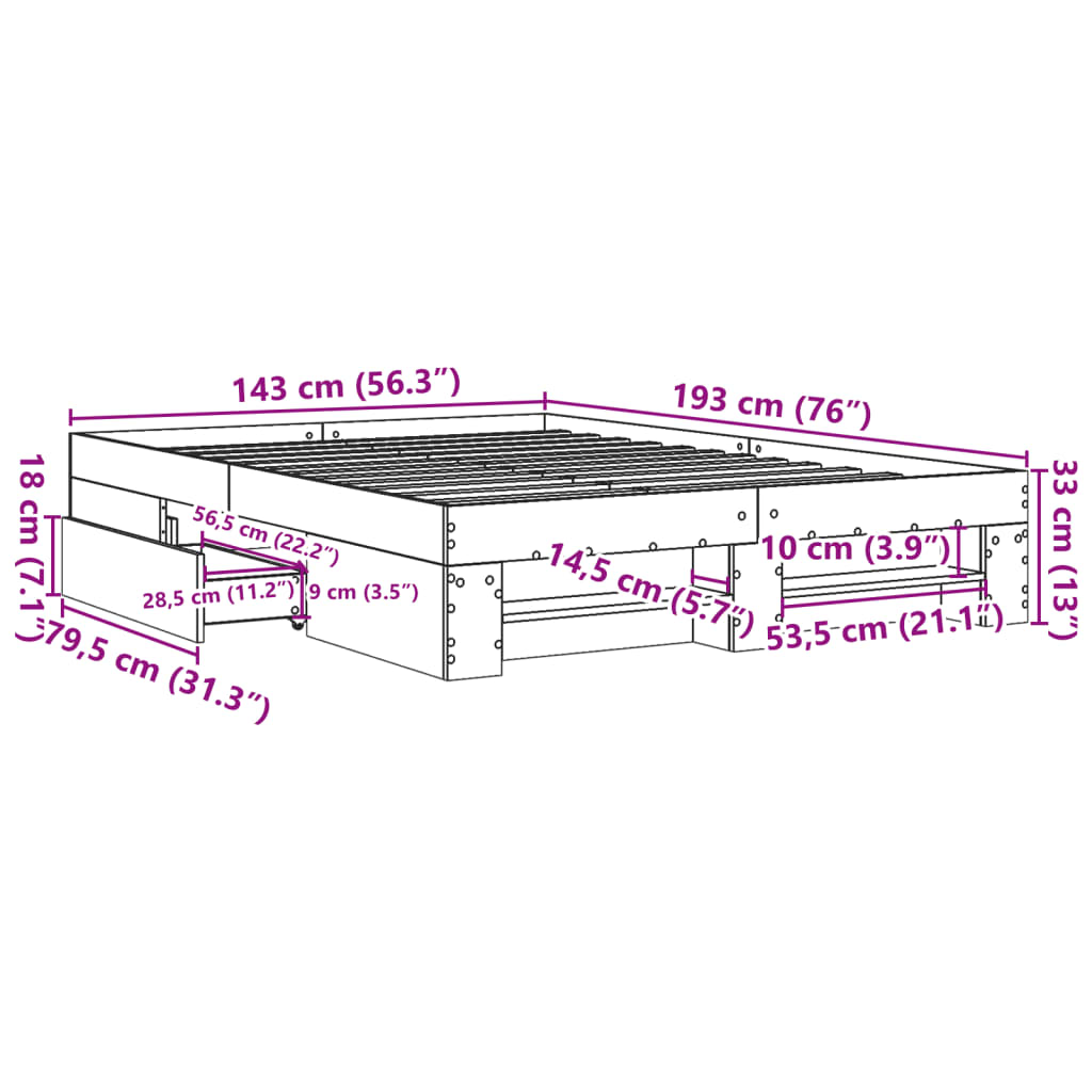 Bettgestell Grau Sonoma 140x190 cm Holzwerkstoff