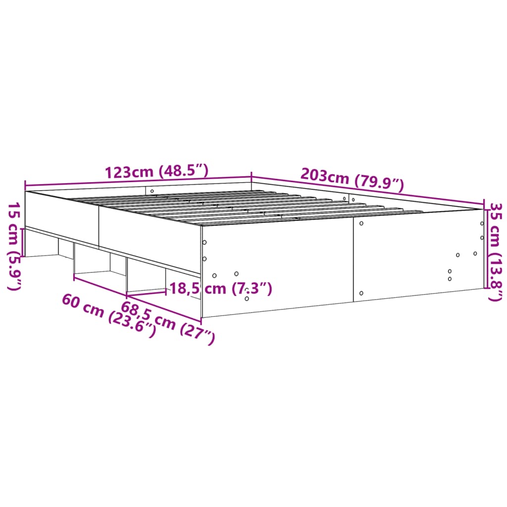 Bettgestell Grau Sonoma 120x200 cm Holzwerkstoff