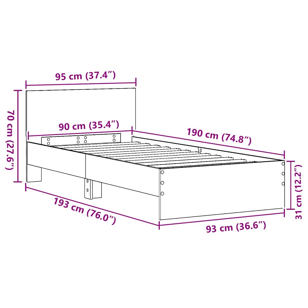 Bettgestell Eiche handwerklich 90 x 190 cm Holzwerkstoff