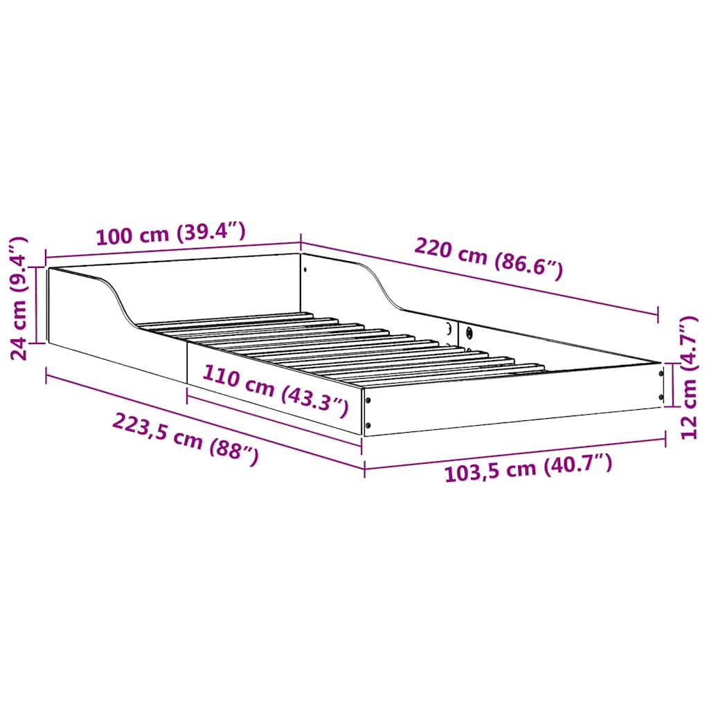 Bettgestell Braun 100 x 220 cm Massivholz Kiefer