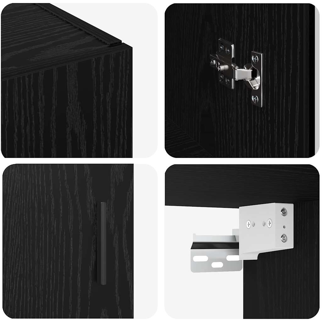 Wandschrank Wandmontiert Schwarz Eichen-Optik 69.5 x 34 x 90 cm
