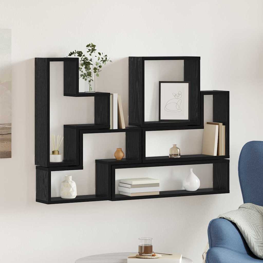 Wandwürfel Schwarz Eichen-Optik 96 x 12 x 64 cm Holzwerkstoff