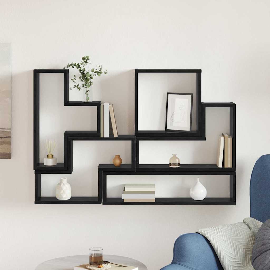 Wandwürfel Schwarz Eichen-Optik 96 x 12 x 64 cm Holzwerkstoff